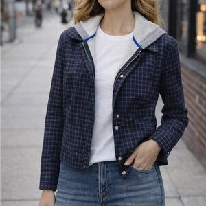 LAUNDRY BY SHELLI SEGAL | S | blue plaid jacket sweatshirt jersey hooded dickey